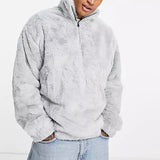 Y2K Men Fleece Hoodie Sweater Fashion Zip-up Stand Collar Solid Pullovers Fall Winter Warm Mens Clothes Casual Loose Woolen Tops