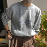 Foesce Round Neck Men's Sweater Autumn Winter Korean Loose Fashion Long Sleeved Knitting  Printing Male Pullover