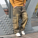Fashion Cargo Pants Men Casual Jeans Hiphop Trousers Straight Loose Baggy Streetwear Denm Large Size Retro Distressed Pocket