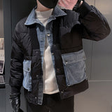 Fake Two-piece Contrast Lapels Jacket Men Winter Korean Trend  Short Jacket Men Top Quality Solid Color Thick Coat Snow Parka