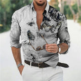 Foesce Hawaiian Butterfly Shirts For Men 3d Long Sleeve Flower Shirt Beach V-neck Oversized Tops Tee Shirt Homme Summer Clothing