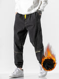 Winter Thick Warm Fleece Cargo Jeans Men Black Denim Joggers Baggy Harem Pants Casual Stretched Jean Trousers Plus Size 8XL