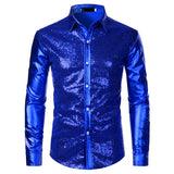Foesce Night Club Wear Men's Dress Shirts Camisa Social Brand Slim Long Sleeve Shirt Men Coated Metallic Button Down Black Shirts