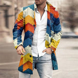 Winter Men Fashion Graphic Printing Woolen Coats Leisure Turn-down Collar Button-up Long Sleeve Jacket Mens Fall Trend Outerwear