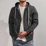 Foesce Men's retro thick heavy coat in autumn and winter, add velvet and thick long sleeve hooded cardigan sweater in leisure.