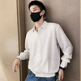 Summer Plaid Shirts Men Loose Long Sleeve Casual Shirt Black/white Single-breasted Social Party Tuxedo Blouse Men Clothing