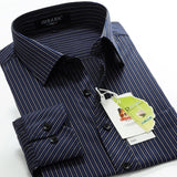 Classic striped men's business casual long-sleeved shirt brand clothing gentleman elegant wedding party loose shirt