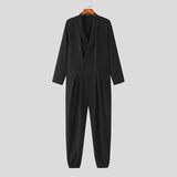 Men Jumpsuits Solid Lapel Long Sleeve Streetwear Double Breasted Rompers Elegant Fashion Casual Men Overalls S-5XL
