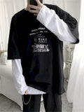Hong Kong Style Tshirt Women T Shirt Men Goth Punk Clothes Dark Funeral Letters Autumn Fake Two-piece Long-sleeved T-shirt Tops