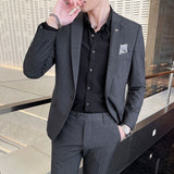 Foesce Blazers Jacket Pants 2 Pcs Set  Fashion New Men's Casual Boutique Business Wedding and Groom Suits Coat Trousers