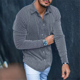 Fall 2 Mens Corduroy Shirt Leisure Long Sleeve Button-down Turn-down Collar Slim Tops Cardigan For Men Spring Fashion Solid Shirts