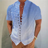 Vintage Graphic Print Mens Shirt Loose Buttoned Stand Collar Short Sleeve Tops Shirts 2023 Summer Casual Daily Shirt Men Clothes