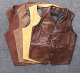 Foesce Real Leather Vest Men Vest Pure Cowhide Real SheepSkin Leather Jackets Men Vintage Autumn Motocycle Jacket 4XL Jaqueta