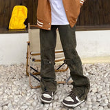 Male Y2K Cargo Pants Four Season Men's Baggy Jeans Streetwear Edging Cuff Vinge Denim Trousers