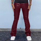 Foesce -New Fashion Men PU Leather Pants Vintage Slim Fit  Straight Trousers Spring Autumn Casual Streetwear Skinny Long Pant Male