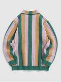 Cardigan for Men  Embroidery Striped Sweaters Turn-down Collar Cardigan Fall Winter Color Block Button Fly Outerwear