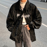 Foesce Vintage Streetwear Printed Jacket Fashion Harajuku Male Casual Cardigan Uniform Oversize Hip Hop Male BF Black Coats