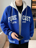 New Spring Men's Hooded Varsity Jacket Streetwear Fashion Fake 2 In 1 Single Breasted Casual Windbreaker Loose Letter Coat