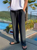 Ice Silk Men Casual Pants Black Summer Korean Straight Loose Drape Trendy Wide Leg Mopping Casual Pants Japan Style