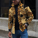 Vintage Leopard Jackets Men Spring Loose Long Sleeve Button-down Turn-down Collar Casual Coats Mens Fall Fashion Outerwear
