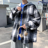 Winter College Style Plaid Hooded Jacket  Men Loose Fashion Woolen Fabric Male Hip Hop Thick Korean Couple Woolen Coat New