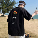 Foesce Summer Sunflower Letter Graphic Men Tshirts Harajuku Short Sleeve Casual Loose T Shirt O Neck Male Tees Tops Unisex