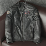 Foesce Biker Popular motor style Vintage men's quality genuine leather Jacket slim 100% natural cowhide coat.Dermis