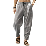 Foesce  Men's Long Pants Large Casual Cropped Pants Loose Cotton Linen Drawstring Hip Hop Patchwork Lantern Pants Street Wear