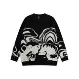 Foesce Lovers Print Spliced Streetwear Retro Pullover Men's Sweaters Round Neck Hip Hop Harajuku Knitted Autumn Clothes Oversized