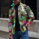 Vintage Leopard Jackets Men Spring Loose Long Sleeve Button-down Turn-down Collar Casual Coats Mens Fall Fashion Outerwear
