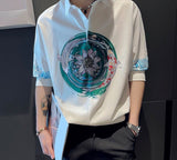 Summer Vintage Floral Printed Business Casual Men Shirts Fashion Black White Short Sleeve Pullover Tops Ropa De Hombre 4XL