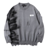Luxury Graffiti Hip Hop Pullover Hole Oversize Sweater Men Fashion Vintage Loose Long Sleeve Harajuku Sweater Men's Clothes