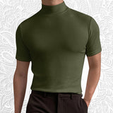 Spring Summer Men's Short Sleeve Cotton Casual Men's T-shirt High Collar Shirt Male Breathable Shirts S-3XL