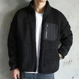 Foesce Mens Fashion Imitation Lamb Velvet Stand Collar Jacket Autumn/Winter Loose Fleece Casual Warm Cotton Clothing Men Bomber Jacket