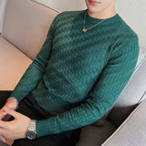 Foesce-Brand Clothing Men Autumn And Winter High Quality Knitting Sweater Male Slim Fit Plaid Pullover Tight Sweater With o-Neck