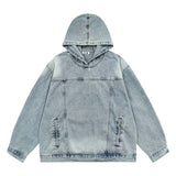 Men's Trendy Brand Loose Niche Design Coat Sweater China-Chic Brand American Style Washed Retro Denim Hooded Sweater New
