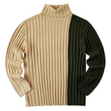 Men's Autumn Winter New Contrast Color Sweater Fashion Casual Long Sleeve Turtleneck Trendy Kintted Pullovers