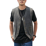 8XL-M Denim Vest Chaleco Hombre Verano Sans Manche Homme Chaleco Hombre Trabajo Gilet Hombre Zomer Jas Heren Jeans Jacket Man