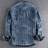 European Fashion Big and Tall Mans Jeans Shirt Spring Summer Men's Stripe Shirt Denim Travel Street Shirts Brand Mans Clothing