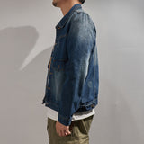Foesce New autumn denim jacket men's loose tooling jacket sand washing old nostalgic blue lapel denim jacket