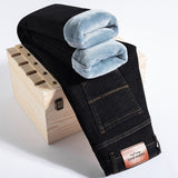 Winter New Men Fleece Jeans Business Casual Stretch Fitted Straight Denim CowBoy Student Trousers Male Classic Thick Warm Pants