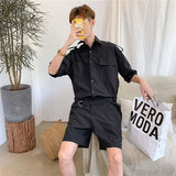 Men's Overalls Jumpsuits Summer Fashion Casual Nine Point Cargo Pants Japanese Retro Male Clothes Couple Loose Solid Color Suit