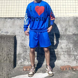 Summer New Popular Loose Top Printed Sweatshirt Casual Suit Fashionable Men's Two-piece Set