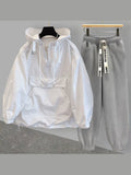 Foesce Hooded Jacket Suit Men Thin Korean Version Tooling Stitching Design Windbreaker Jacket with Loose Pants Two-piece Set