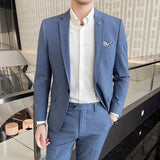 Foesce Blazers Jacket Pants 2 Pcs Set  Fashion New Men's Casual Boutique Business Wedding and Groom Suits Coat Trousers