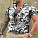 Men's Vintage Shirts  Spring Summer Casual Short Sleeve Button Lapel Loose Shirt For Men Clothes Fashion Graphic Print Tops