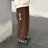 Japanese street Y2K retro star horn buckle corduroy pants autumn and winter casual kawaii straight loose bloomers ins trousers