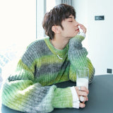 Korean Fashion High Quality Gradient Tie-dye Loose Rainbow Sweater Men Autumn New Casual Loose Striped Harajuku Sweater