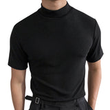 Spring Summer Men's Short Sleeve Cotton Casual Men's T-shirt High Collar Shirt Male Breathable Shirts S-3XL