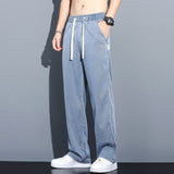 Summer New Soft Lyocell Fabric Men's Jeans Thin Loose Straight Pants Drawstring Elastic Waist Korean Trend Y2k Casual Trousers